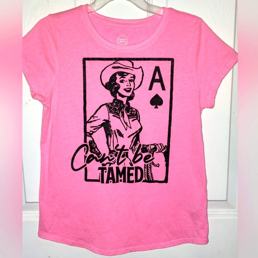 Wonder Nation Girls " Can't Be Tamed" Hot Pink Cowgirl Short sleeve shirt. Sz L